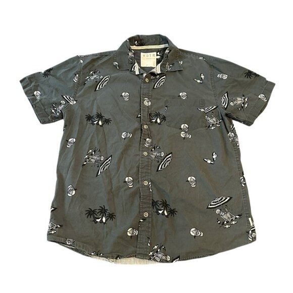 Vstr Other - VSTR Premium Mens L Skull Print Button Down Short Sleeved Shirt Beach Pocket Y2K